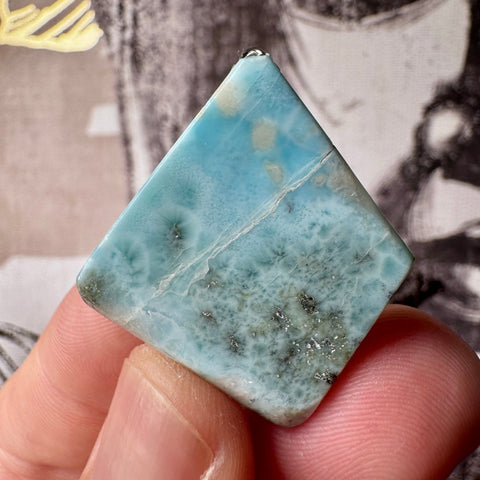 Genuine Larimar Pendant 13.26g with 925 Sterling Silver Hoop - Crystals & Reiki