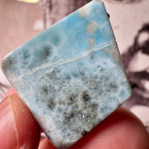 Genuine Larimar Pendant 13.26g with 925 Sterling Silver Hoop - Crystals & Reiki