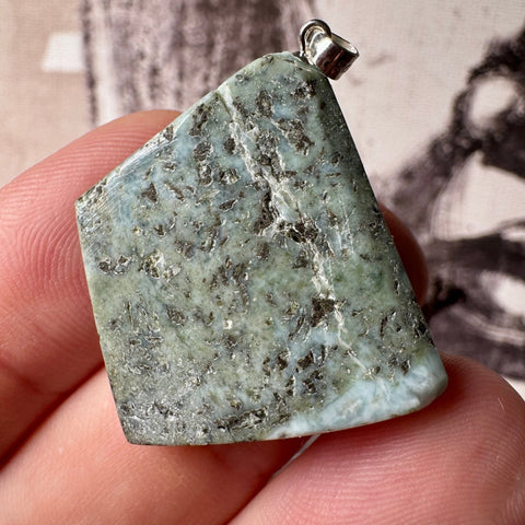 Genuine Larimar Pendant 13.26g with 925 Sterling Silver Hoop - Crystals & Reiki