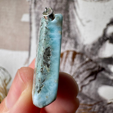 Genuine Larimar Pendant 13.26g with 925 Sterling Silver Hoop - Crystals & Reiki
