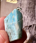 Genuine Larimar Pendant 13.26g with 925 Sterling Silver Hoop - Crystals & Reiki