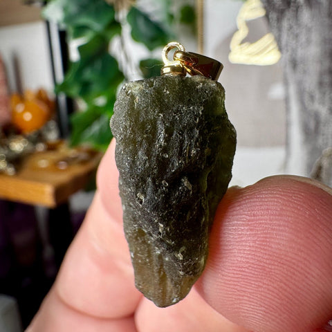 Genuine Moldavite Pendant 6.12g with 18ct Gold Plated Chain Hoop - Crystals & Reiki