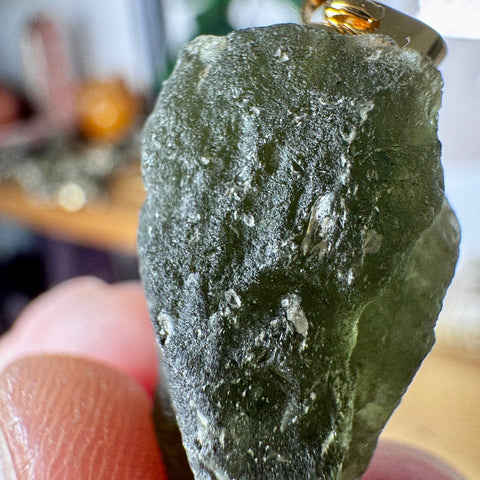 Genuine Moldavite Pendant 6.12g with 18ct Gold Plated Chain Hoop - Crystals & Reiki