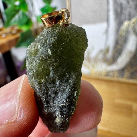 Genuine Moldavite Pendant 6.12g with 18ct Gold Plated Chain Hoop - Crystals & Reiki