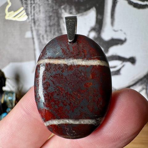 Hematite & Red Jasper (Jaspilite) with Quartz Pendant Two - Crystals & Reiki