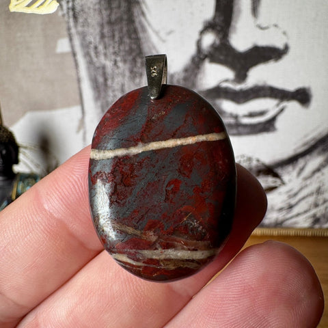 Hematite & Red Jasper (Jaspilite) with Quartz Pendant Two - Crystals & Reiki