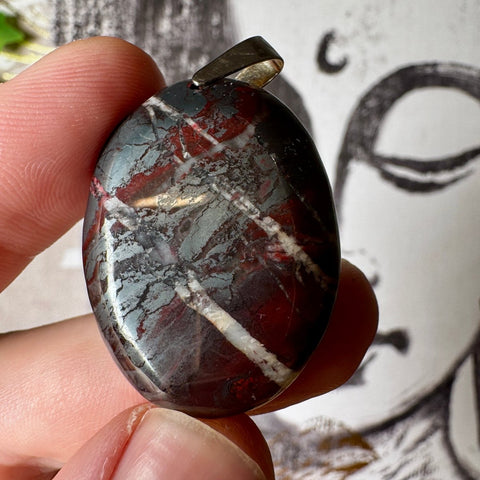 Hematite & Red Jasper (Jaspilite) with Quartz Pendant Three - Crystals & Reiki
