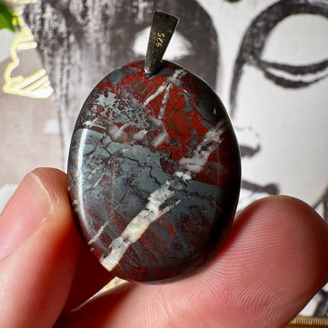 Hematite & Red Jasper (Jaspilite) with Quartz Pendant Three - Crystals & Reiki