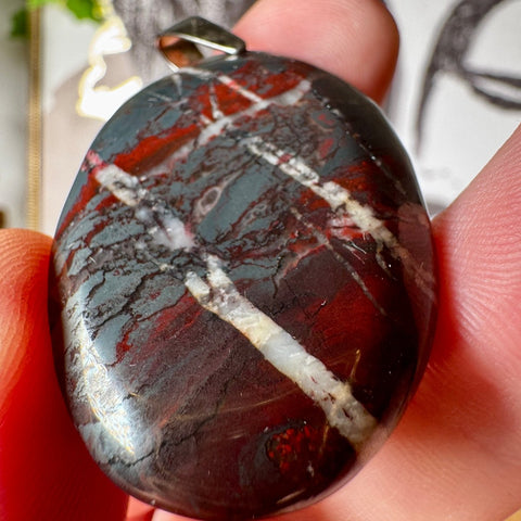 Hematite & Red Jasper (Jaspilite) with Quartz Pendant Three - Crystals & Reiki