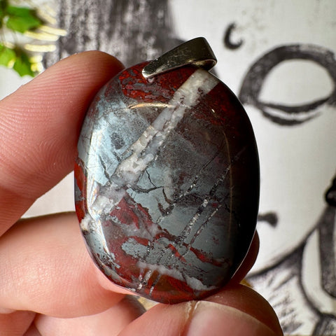 Hematite & Red Jasper (Jaspilite) with Quartz Pendant Four - Crystals & Reiki