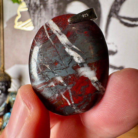 Hematite & Red Jasper (Jaspilite) with Quartz Pendant Four - Crystals & Reiki