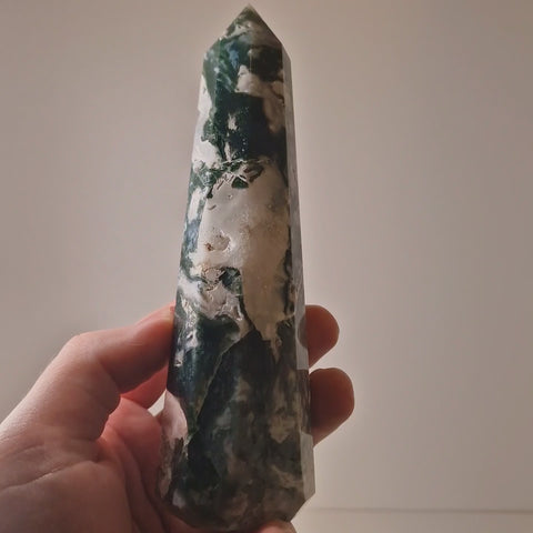 Unique Moss Agate Tower Point for Healing and Decoration