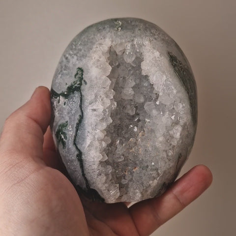 Discover the Natural Elegance of Moss Agate Druzy Tower Points