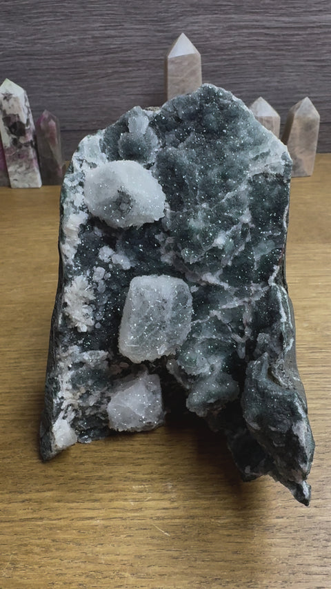 Black Sparkling Chalcedony with Coated Calcite