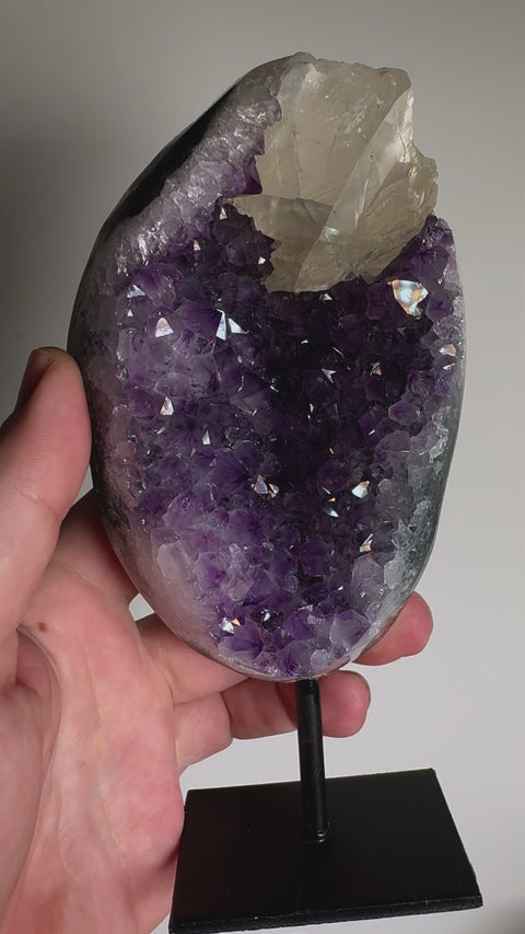 Uruguayan Amethyst Cluster with Calcite on Stand - 19 cm Piece