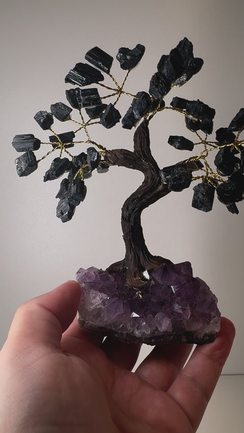 New Black Tourmaline & Amethyst Crystal Tree 15cm